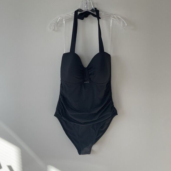 NEW BCBG MAXAZRIA XL Tummy Control Bandeau Halter Swimsuit Black One Piece NWT - Picture 2 of 9